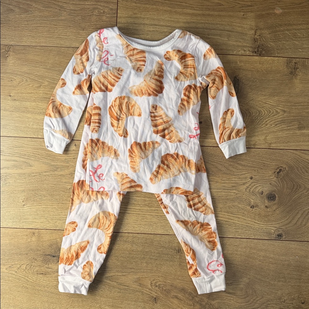 BedHead PJs 3T Croissant Print Organic Cotton Pajama Set Le Croissant